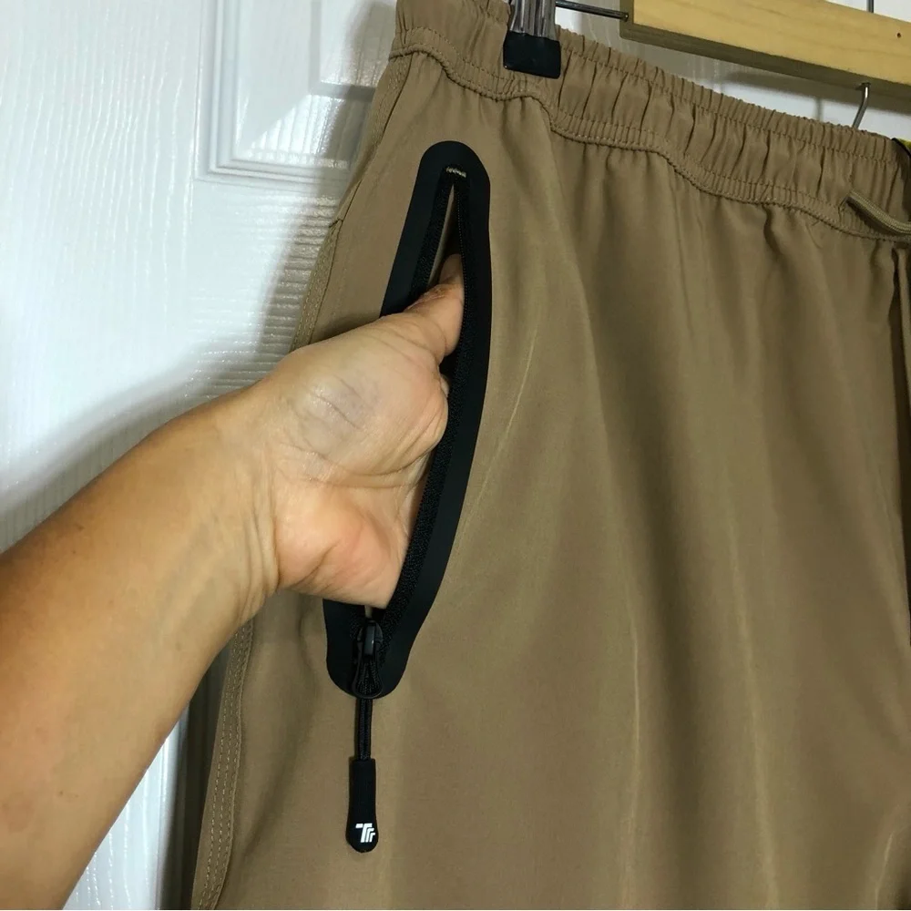 Travels Together By You Ruched Drawstring Waist Pocket Lightweight Khaki Pants L